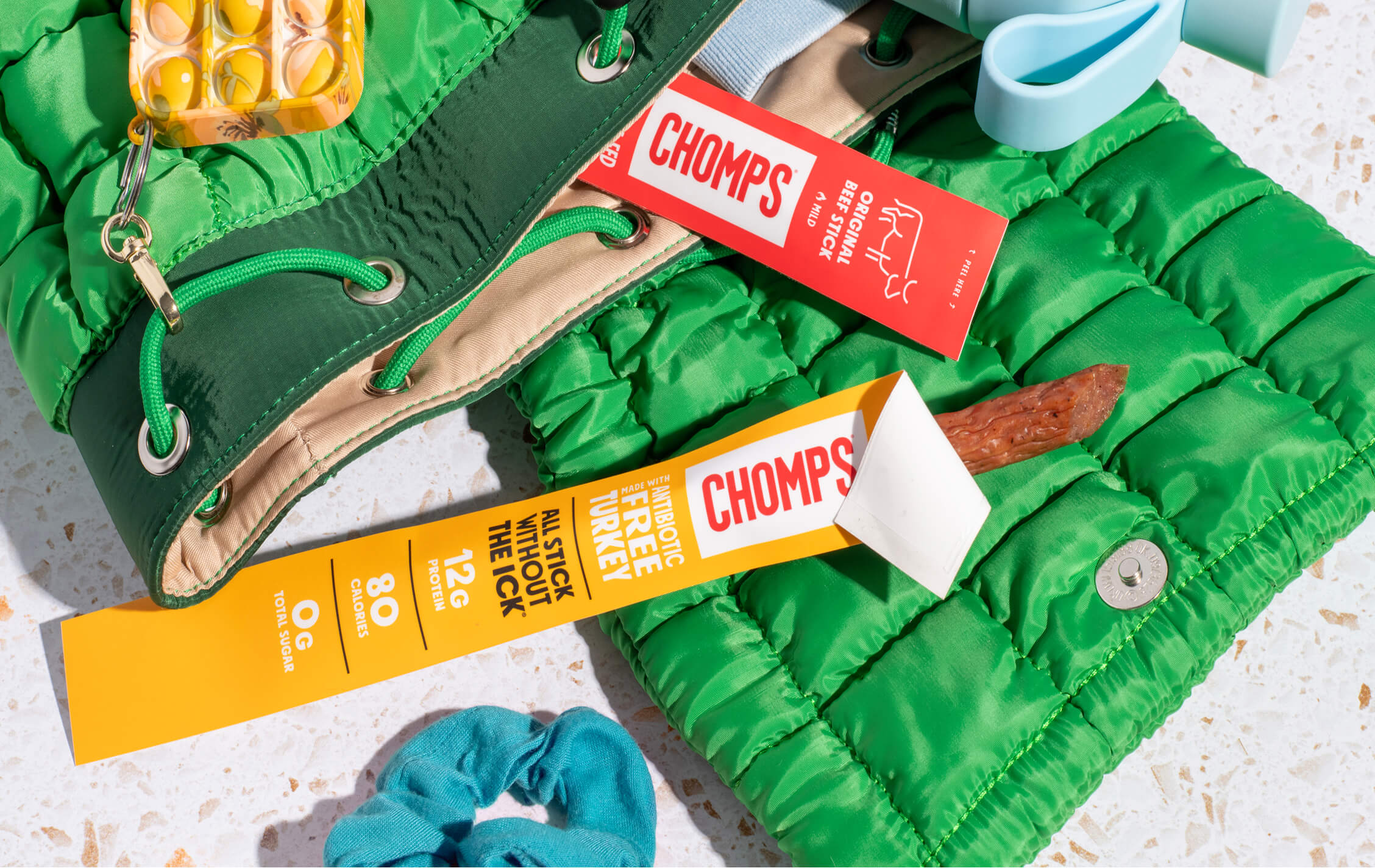 Chomps meat sticks with a colorful jacket