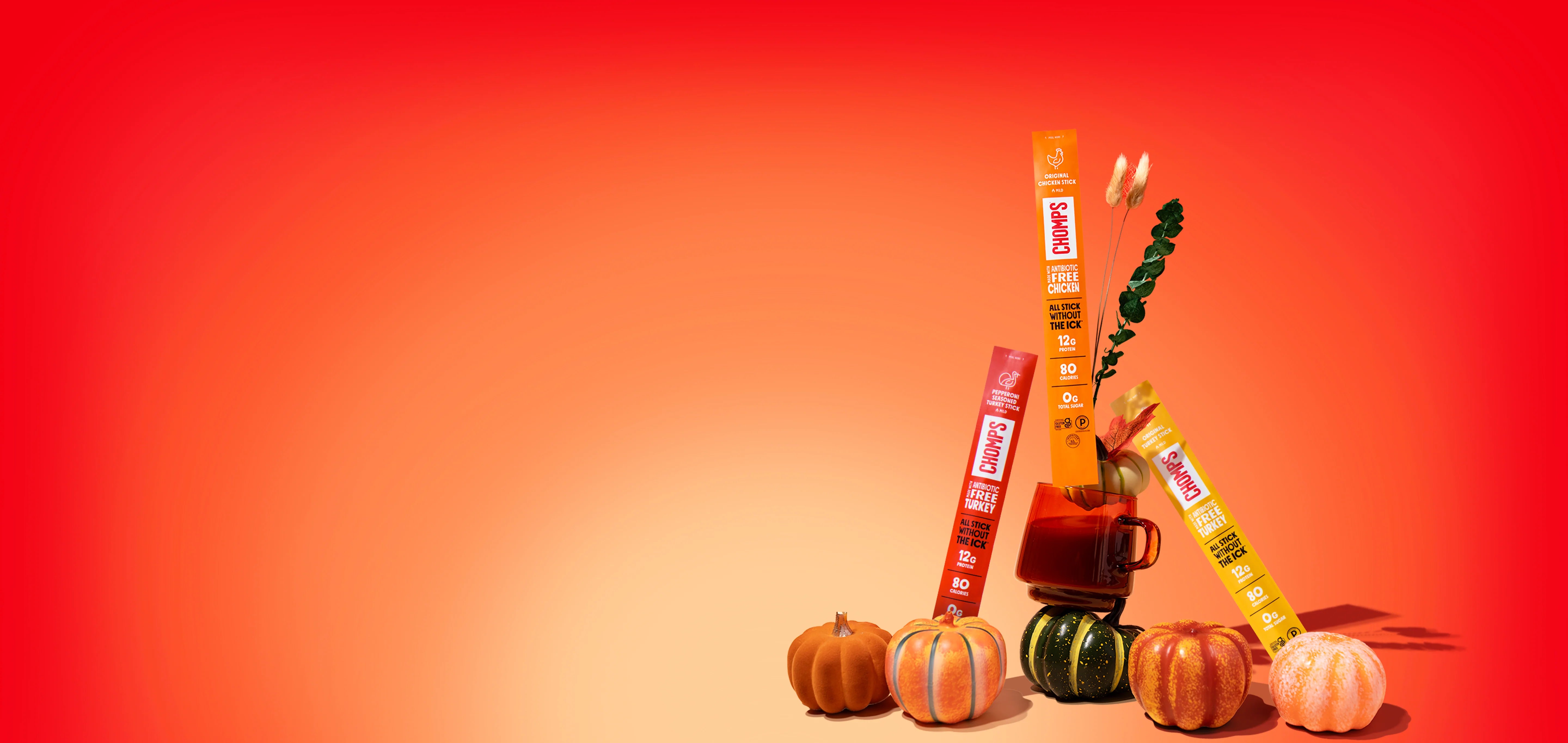Seasonal Chomps snacks with pumpkins and outdoor gear
